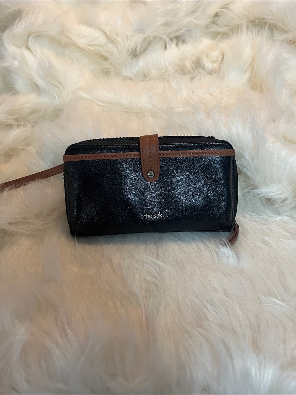 The Sak Black and Brown Leather Wristlet Wallet